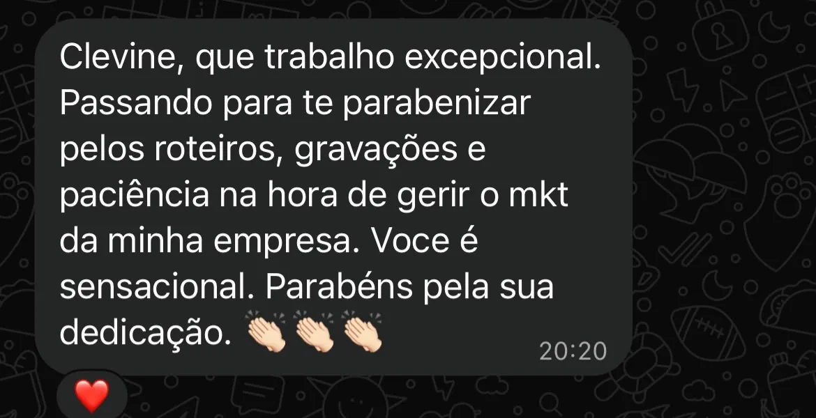 Print da mensagem do depoimento recebida pelo WhatsApp